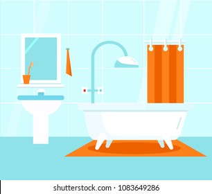 Vector Bathroom illustration in Flat style. Shower furniture. Sanitary interior.