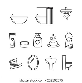 Vector Bathroom minimalistic line icon set