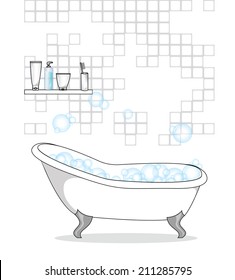 Vector of bathtub with Bathroom interior