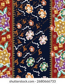 Vector Batik Basurek originario de Indonesia, Flor de Batik y Patrones Especiales que proporcionan belleza en el patrón de batik
