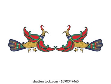 ornamento de batik vectorial, estilo de aves