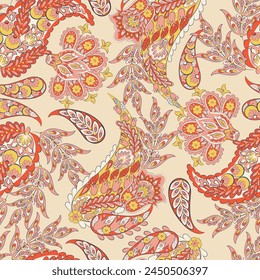Vector Batik ornament. Ethnic Paisley Floral seamless pattern.