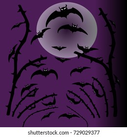 Vector bats in Halloween concept on the purple tone.