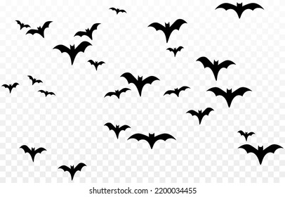 Vector bats on an isolated transparent background. Silhouette of bats PNG. Halloween bats PNG. Black bats.