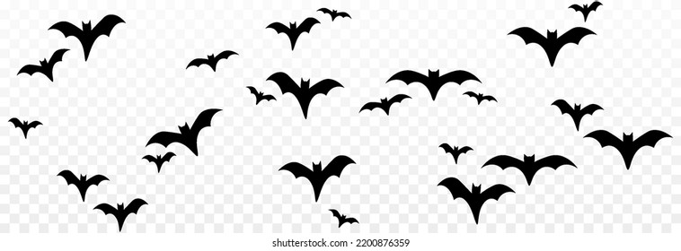 Vectores murciélagos en un fondo transparente aislado. Silhouette de murciélagos PNG. Bates de Halloween PNG. Bates negros.