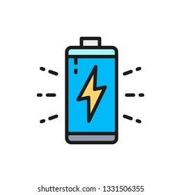 Vector battery, accumulator charging flat color line icon.