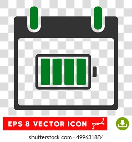 Vector Battery Calendar Day EPS vector icon. Illustration style is flat iconic bicolor green and gray symbol on a transparent background.