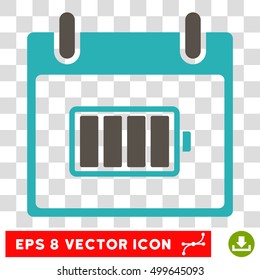Vector Battery Calendar Day EPS vector icon. Illustration style is flat iconic bicolor grey and cyan symbol on a transparent background.