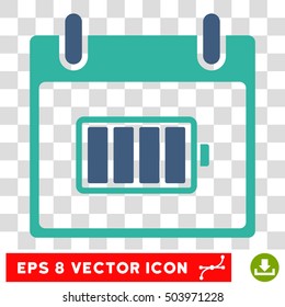 Vector Battery Calendar Day EPS vector pictograph. Illustration style is flat iconic bicolor cobalt and cyan symbol on a transparent background.