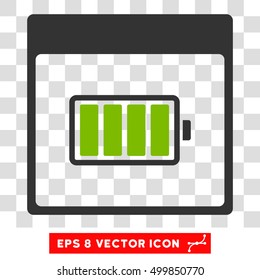 Vector Battery Calendar Page EPS vector icon. Illustration style is flat iconic bicolor eco green and gray symbol on a transparent background.