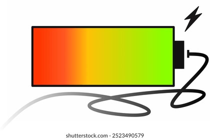 Carregador de bateria de vetor com poder de cabo, indicador de cor gradiente no meio . inovação da indústria da tecnologia.