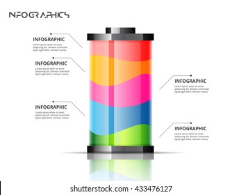 Vector battery element for infographic. Template for diagram, graph, presentation and chart. Business concept with 5 options, parts, steps or processes.
