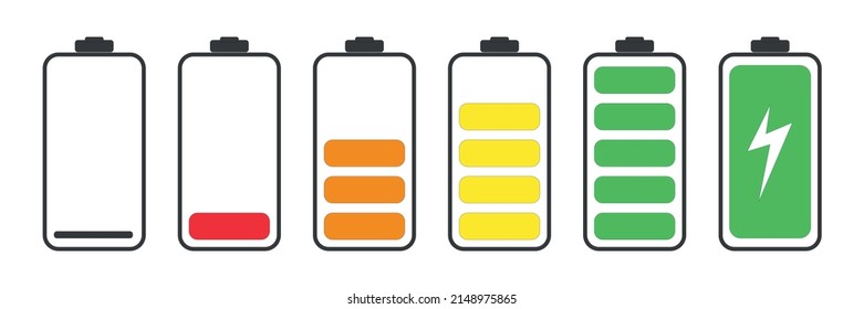 Icono de la batería del vector. Carga de alto a bajo.