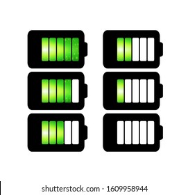 Vector battery icon. Charge level sensor: 5 cells and 6 charge levels.
