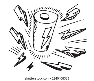 Vector battery icon with in doodle style