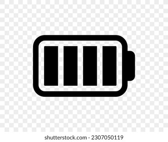 Vector battery icon. High quality black style vector icon. Baterry charge indicator 100%. Fully charged batery level, energy, full. Power low up status batteries logo.