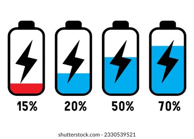 Conjunto de vectores de icono de batería vectorial aislado en fondo blanco.