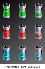 Vector battery icon with various loads and colors.