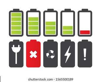 Iconos de la batería del vector. Aislado sobre fondo blanco.