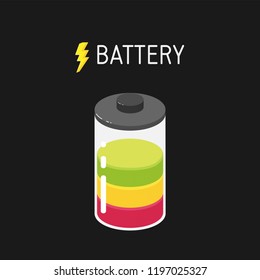 Vector battery illustration with three segments - red, yellow and green.