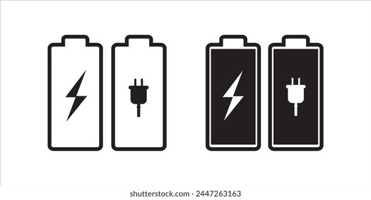Vector battery indicator charging icon with black and white color