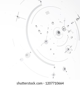 Vector Bauhaus abstract background made with grid and overlapping simple geometric elements, circles. 3d retro artwork, technology style black and white graphic template for advertising poster.