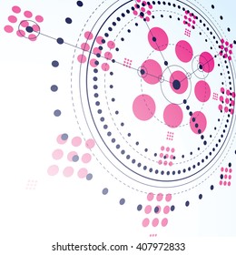 Vector Bauhaus abstract background made with grid and overlapping simple geometric elements, circles. 3d retro artwork, technology style graphic template for advertising poster.