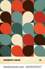 Vector Bauhaus Poster with Minimal Geometric Grid, Retro Color Palette and Subtle Vintage Texture Perfect for Modern Decor