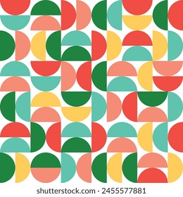 Vector bauhaus seamless pattern with abstract geometric design. Colorful background in flat style