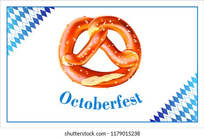 Vector Bavarian pretzel.Oktoberfest beer festival. Label, sticker, logo, leaflet for sale of beer.