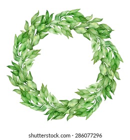 Vector bay leaves watercolor wreath. Template for wedding invitation and save the date cards.