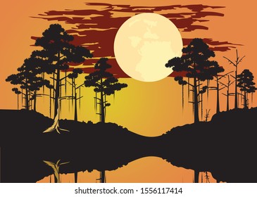 Vector Of Bayou Swamp Theme Landscape Eps Format