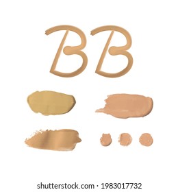 Marcas de crema vectorial BB aisladas en fondo blanco, muestras cosméticas, golpes y puntos, color beige natural de la piel.