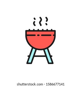 Vector BBQ, barbeque, outdoor grill flat color line icon.