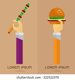 vector BBQ hamburger icon arm and hand