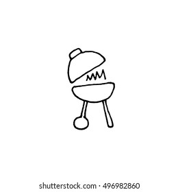 Vector BBQ icon black and white hand drawing illustration barbecue cartoon outline icon