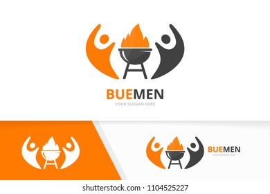 Vector bbq and people logo combination. Grill and family symbol or icon. Unique barbecue and team logotype design template.