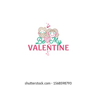 Vector Be My Valentine image. Colorful symbol in love couple. Isolated on white background. Valentines happy man and woman. Icons, elements, hearts, illustration for greetings on Valentine's Day.