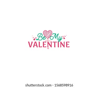 Vector Be My Valentine image. Colorful lettering for happy day of all lovers. Isolated on white background. Stylized icons, elements, hearts, illustration, text for greetings on Valentine's Day