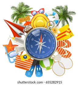 Vector Beach Accessories with Compass