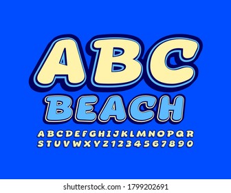 Vector Beach Alphabet. Holiday Blue and Yellow Font. Cartoon style Letters and Numbers set