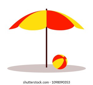 vector beach ball under beach umbrella isolated on white background