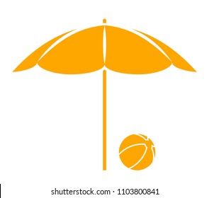 vector beach ball under beach umbrella isolated on white background