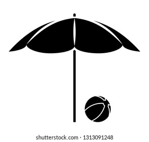vector beach ball under beach umbrella isolated on white background