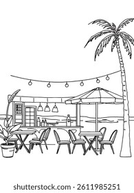 Vector Beach Bar Black and White Illustration