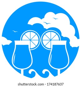 vector beach cocktails isolated on blue round