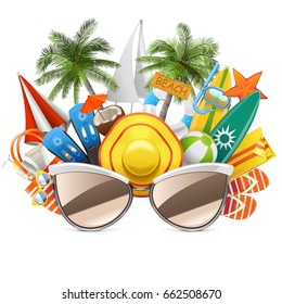 Vector Beach Concept with Sunglasses