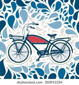Vector beach cruiser and abstract seamless pattern with drops