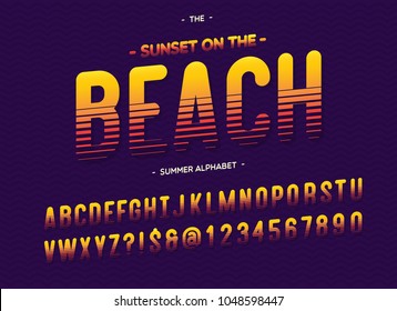 Vector beach font colorful style modern typography. Alphabet for t shirt, party poster, printing on fabric, promotion, kids book, greeting card, decoration, stamp, label, special offer