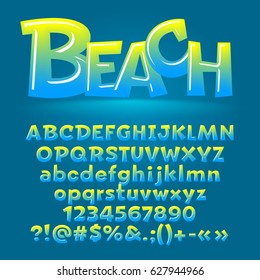 Vector beach glossy letters, number, symbols. Contains graphic style